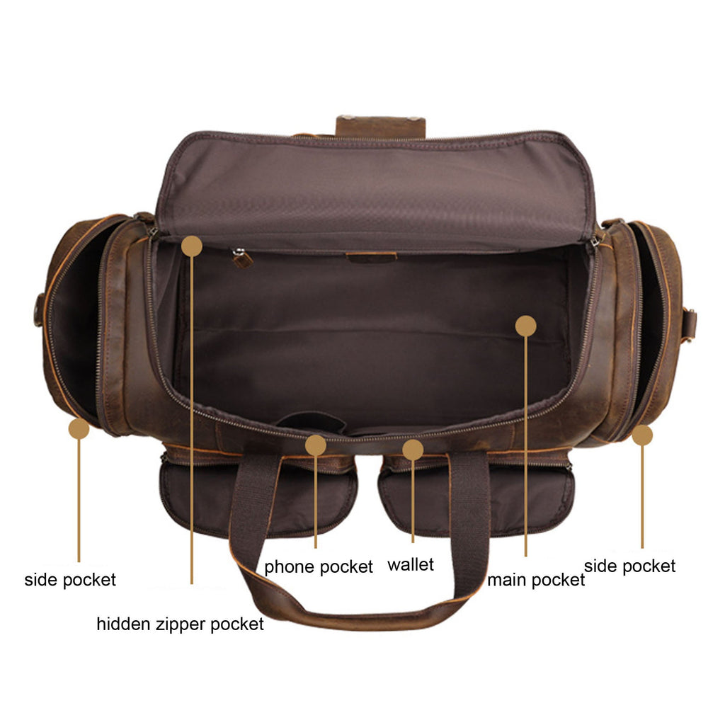 Full Grain Leather Duffle Bag; Travel Bag; Shoulder Bag