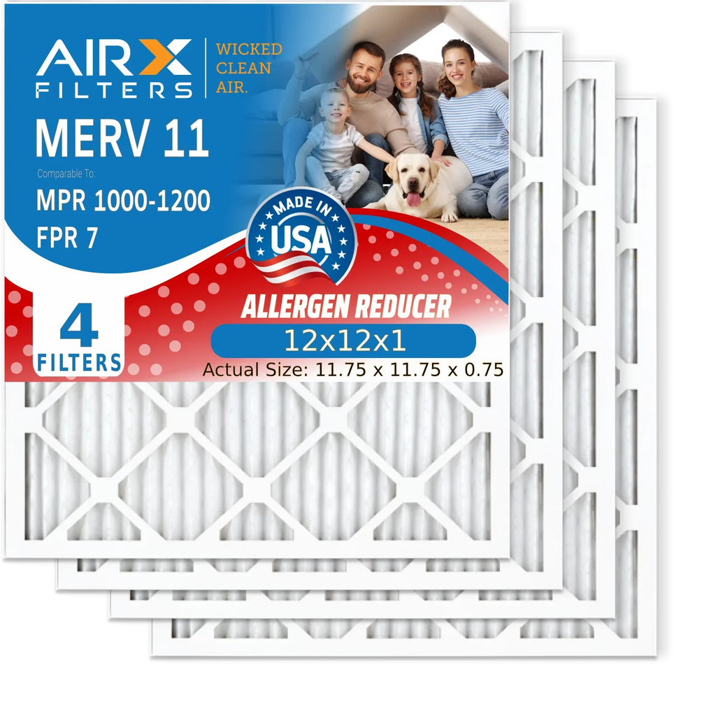 12x12x1 Air Filter MERV 11 Comparable to MPR 1000; MPR 1200 & FPR 7 Electrostatic Pleated Air Conditioner Filter 4 Pack HVAC Premium USA Made 12x12x1 Furnace Filters by AIRX FILTERS WICKED CLEAN AIR.