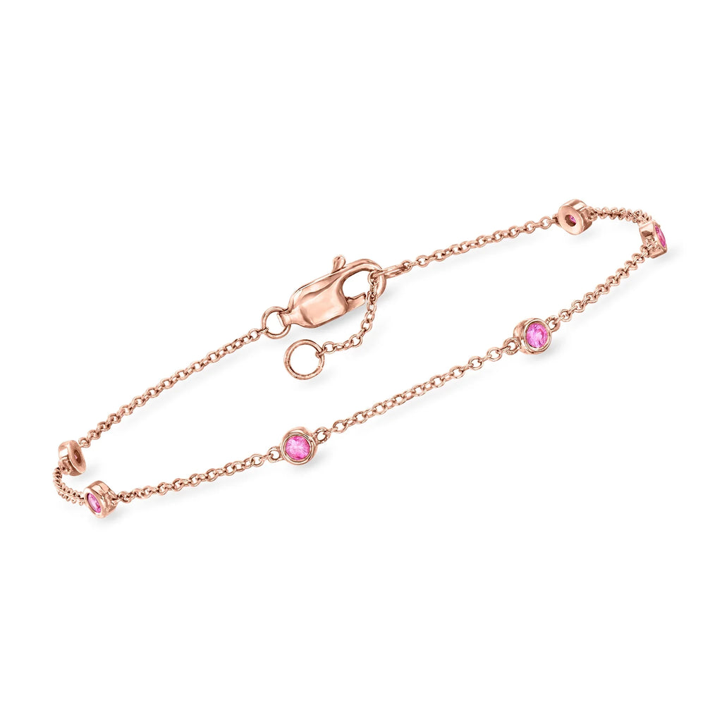 RS Pure by Ross-Simons 0.20 ct. t.w. Pink Sapphire Station Bracelet in 14kt Rose Gold; Women's; Adult