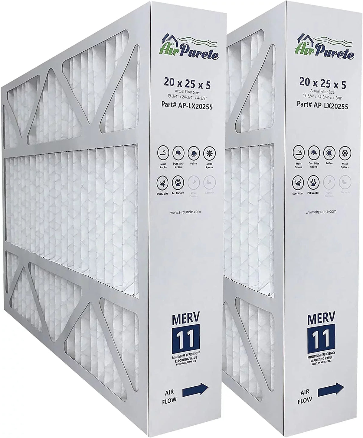 20X25x5 (Actual Size: 19-3/4" X 24-3/4" X 4-3/8"); Pleated HVAC AC/Furnace Air Filters | Replacement For FC100A1037; X6673; Carrier; & Bryant | MERV 11 | Pack Of 2