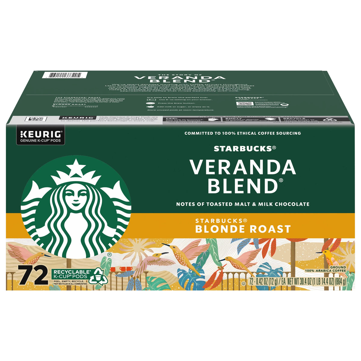 Starbucks Veranda Blend Light Roast K-Cup Pods for Keurig Brewers; 72 pods