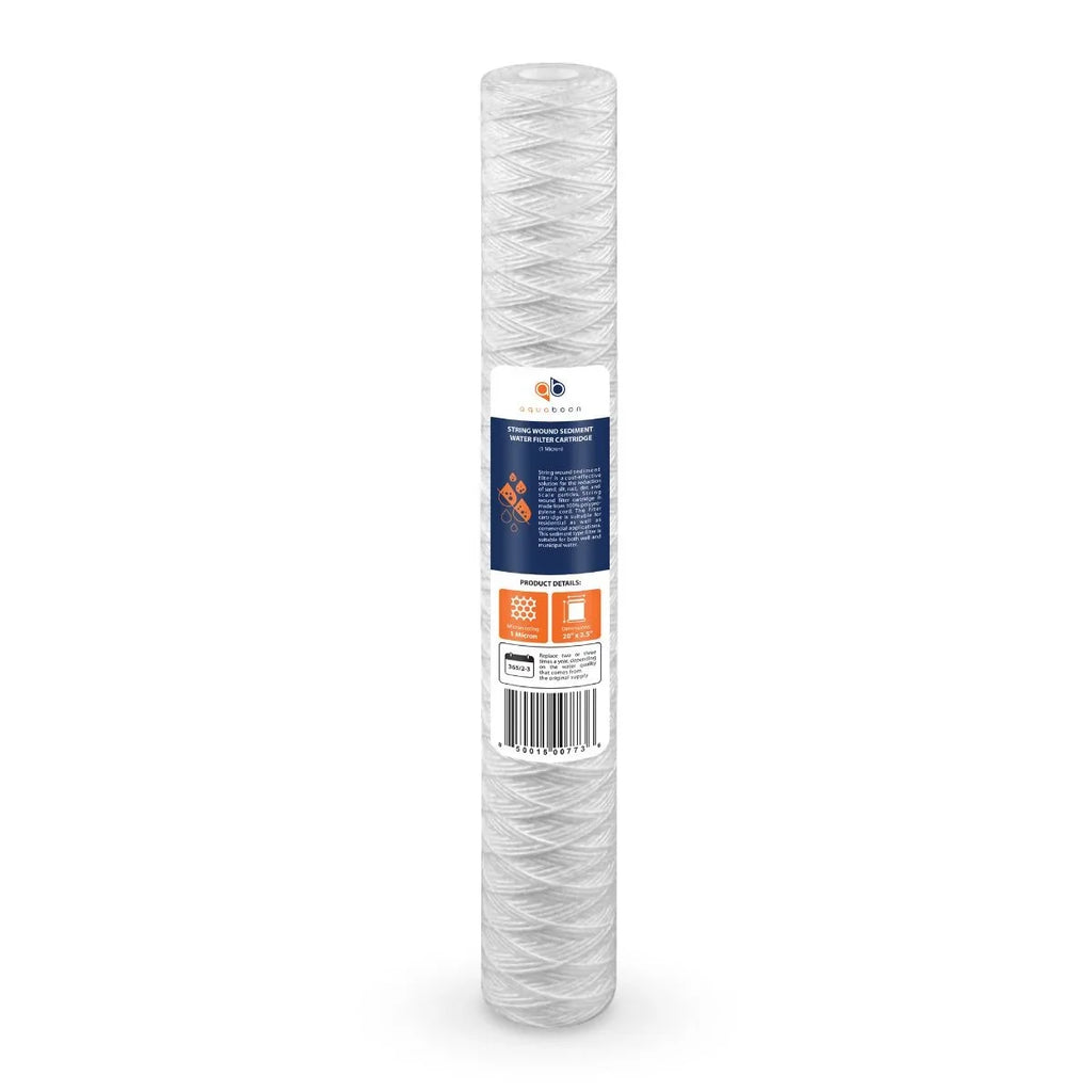 Aquaboon 1 Micron 20" x 2.5" String Wound Sediment Filter Cartridge | Universal Replacement for Any 20 inch RO Unit | Compatible with 101-230; PD-5-20; AP110-2C; P5-20; CFS124-C20; 4-Pack