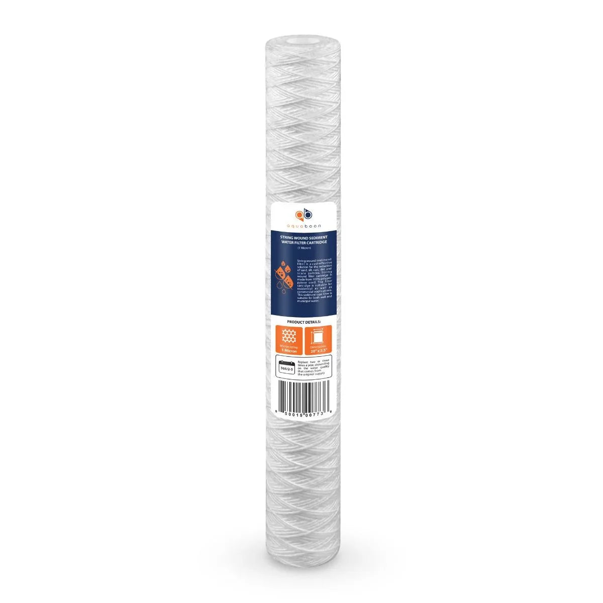 Aquaboon 1 Micron 20" x 2.5" String Wound Sediment Filter Cartridge | Universal Replacement for Any 20 inch RO Unit | Compatible with 101-230; PD-5-20; AP110-2C; P5-20; CFS124-C20; 4-Pack