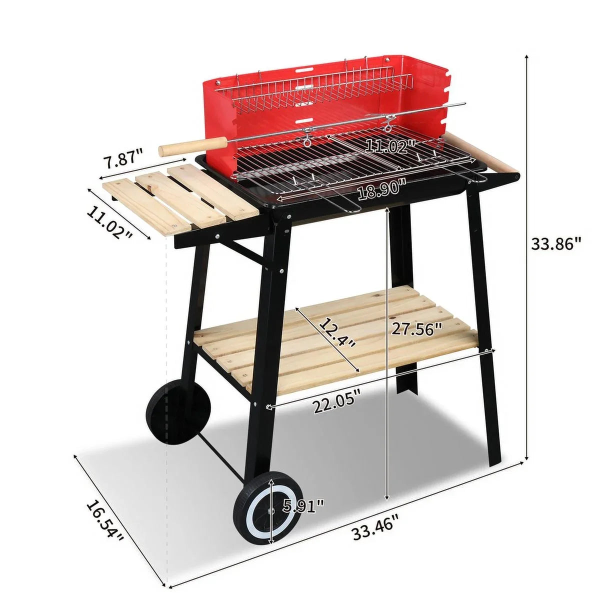 27 foot Portable Charcoal Grill with Wheels for Outdoor Cooking Barbecue Camping BBQ Coal Grill Heavy Duty Square for Small Patio Backyard