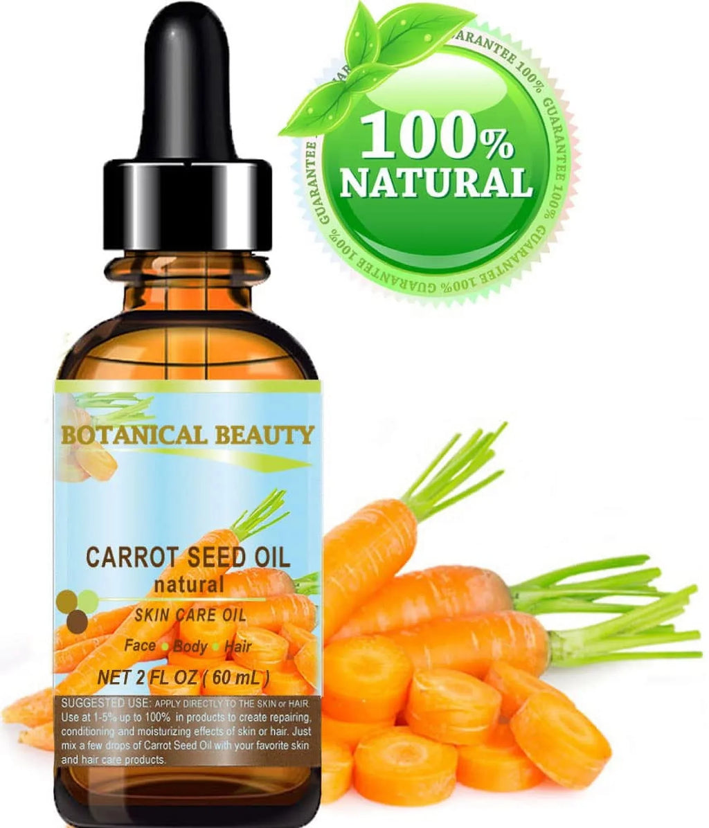 Carrot Seed Oil 100 % Natural Cold Pressed Carrier Oil. 2 Fl.Oz.- 60 Ml. Skin; Body; Hair And Lip Care. "One Of The Best Oils To Rejuvenate And Regenerate Skin Tissues.” By Botanical Beauty