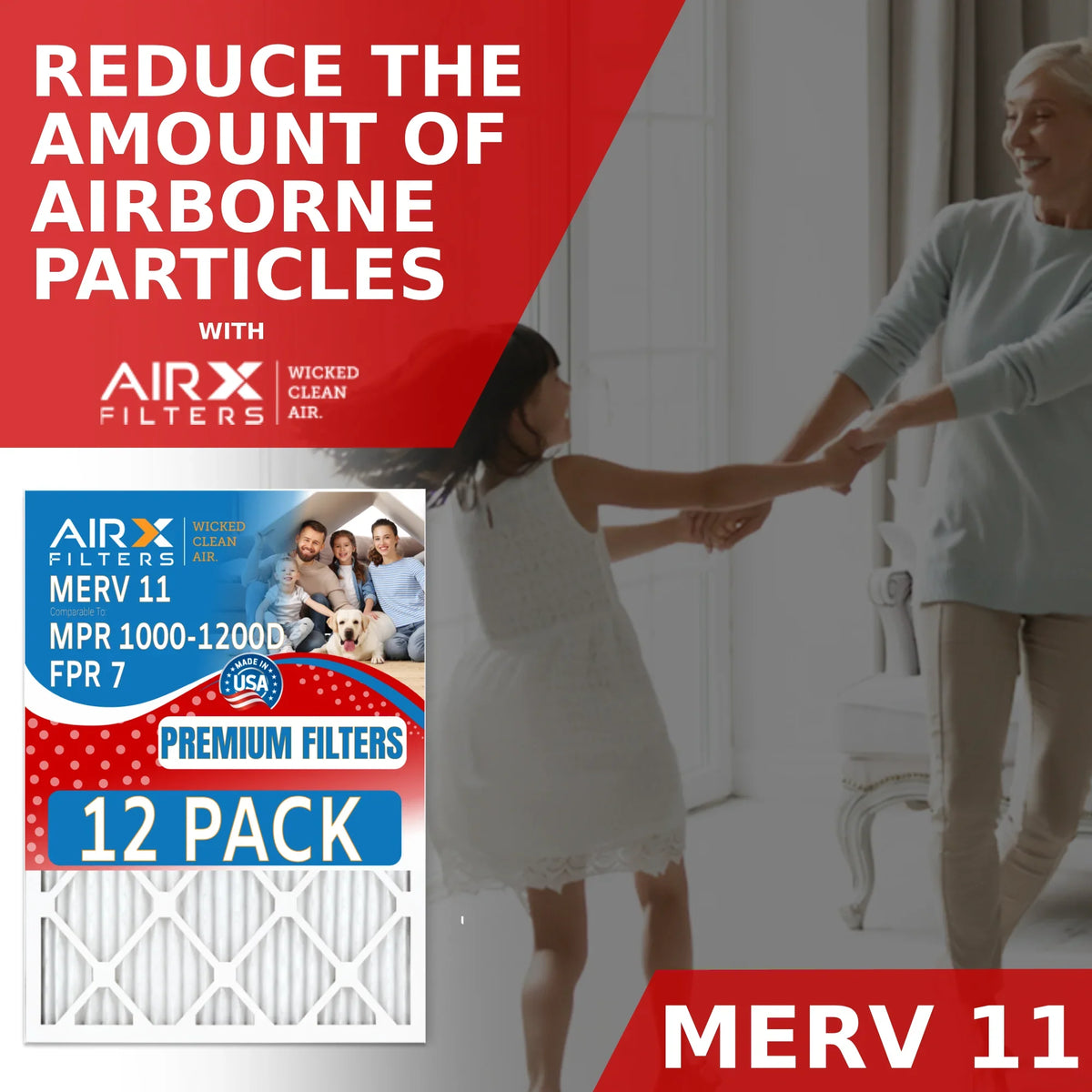 20x25x2 Air Filter MERV 11 Rating; 12 Pack of Furnace Filters Comparable to MPR 1000; MPR 1200 & FPR 7 - Made in USA by AIRX FILTERS WICKED CLEAN AIR.