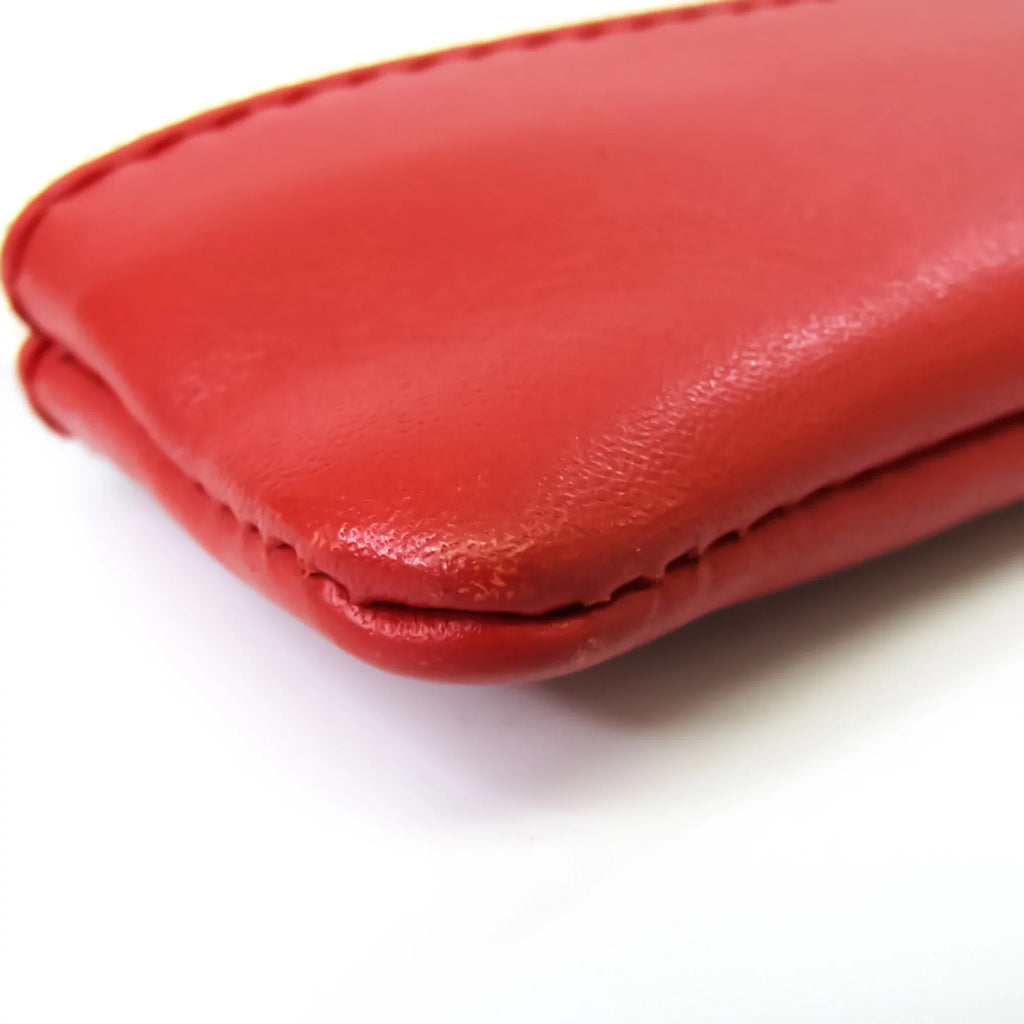 Pre-Owned Balenciaga 373840 Women's Leather;Canvas Clutch Bag;Pouch Beige;Red Color (Good)