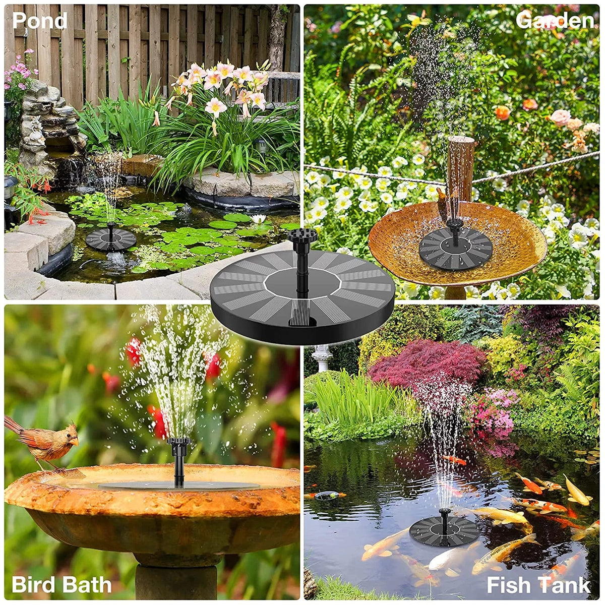 AISITIN 1.5W Solar Fountain Pump; newly upgraded with 6 nozzles solar bird bath fountain; suitable for ponds; gardens; bird baths; fish tanks; outdoor independent solar pump floating fountains
