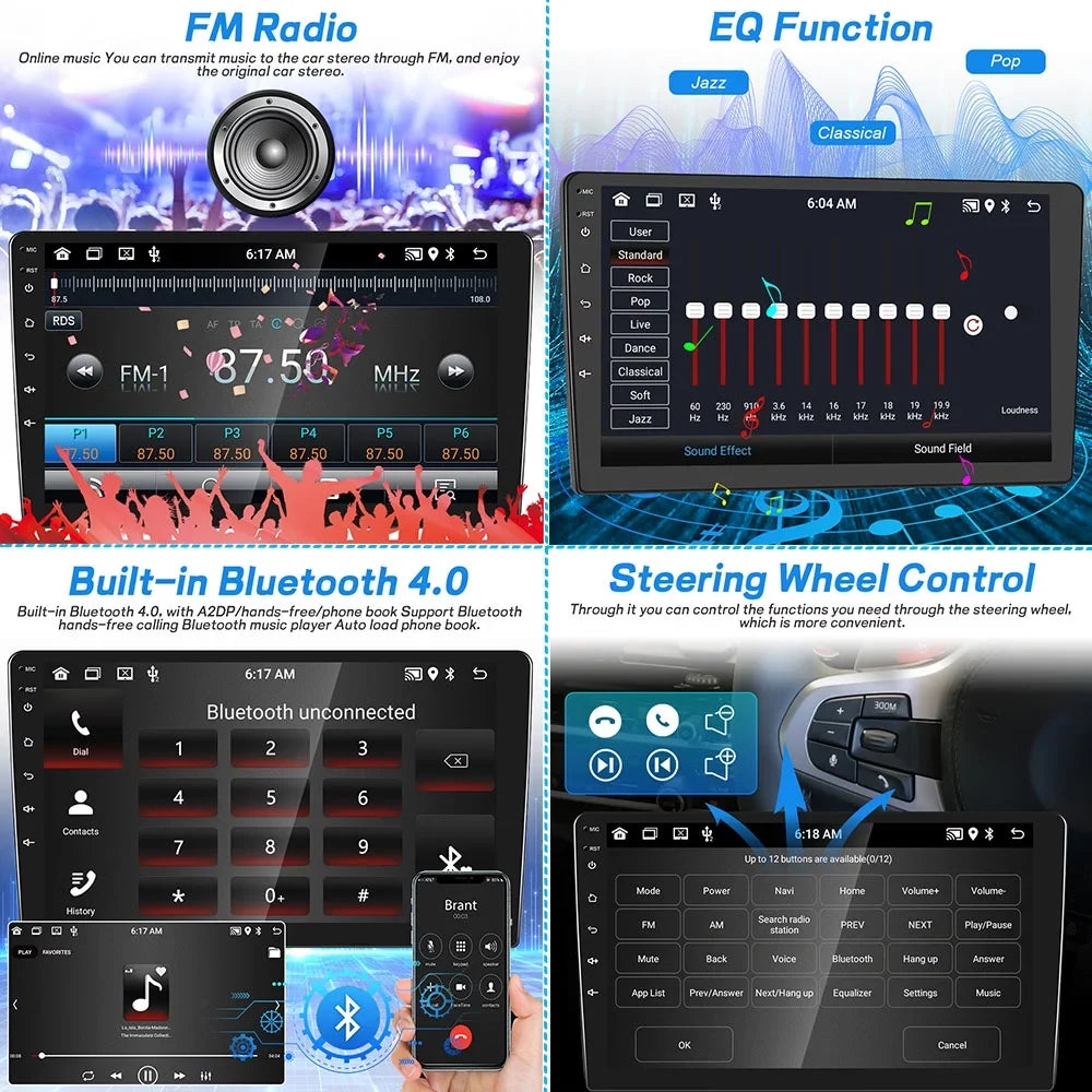 Podofo 2+32G for Honda Civic 2006-2011 Mirror Link 10.1'' Car Stereo Radio Bluetooth HD 1080P 10 inch Android 11 Car MP5 Player WIFI GPS FM USB;with 12 LED Rearview Camera