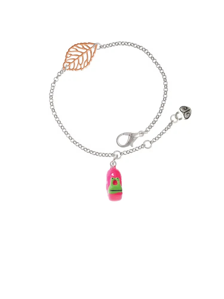 Delight Jewelry Resin Hot Pink Love Snail - Rose Goldtone Leaf Delicate Bracelet; 6.25+1.75"