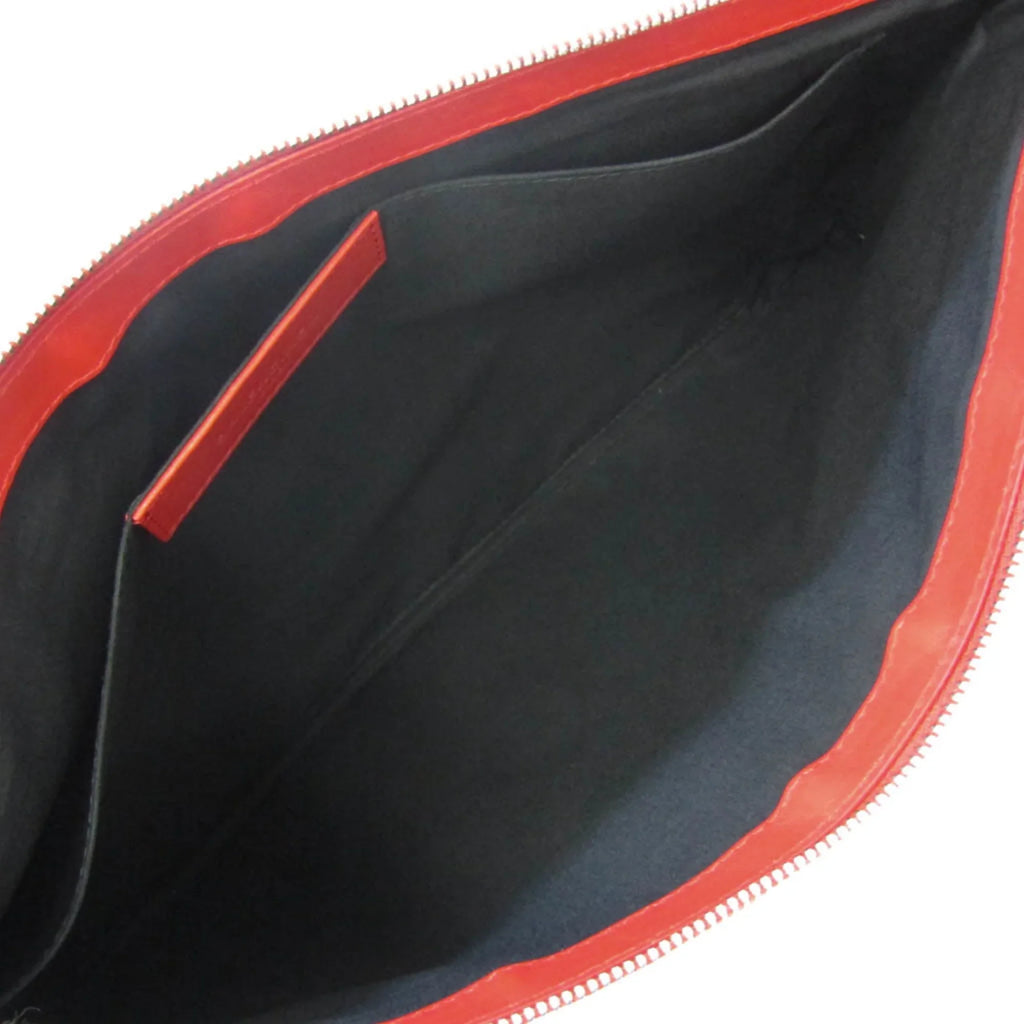 Pre-Owned Balenciaga 373840 Women's Leather;Canvas Clutch Bag;Pouch Beige;Red Color (Good)