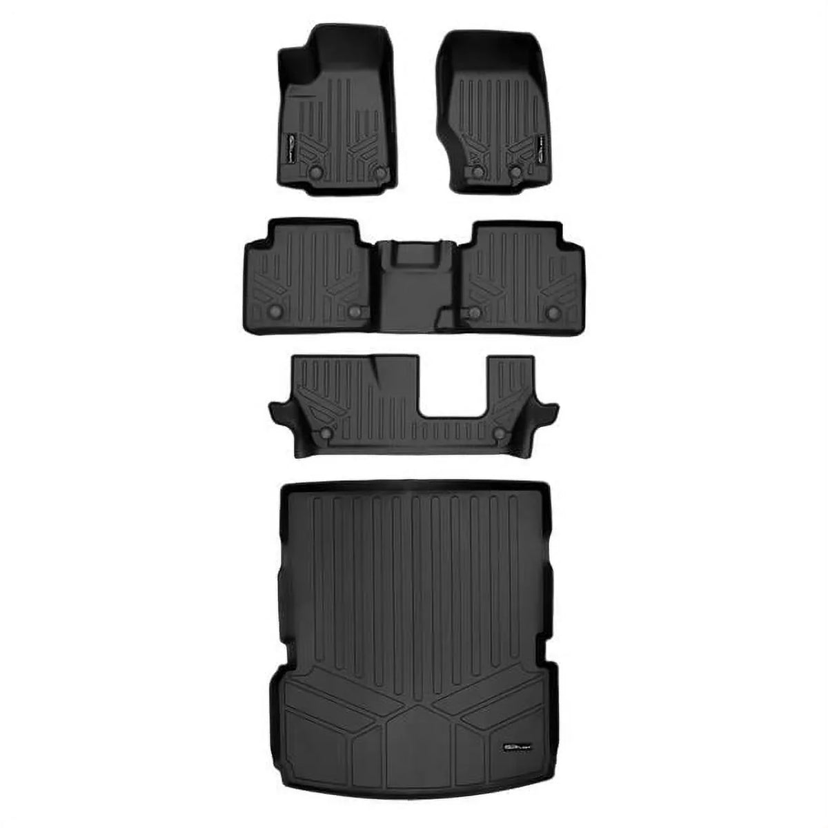 SA0568-B0568-C0568-D0568 All Weather Custom Fit Black 3 Row & Cargo Liner Behind the 2nd Row Floor Mat Liner Set for 2021-2023 Jeep Grand Cherokee L; Black