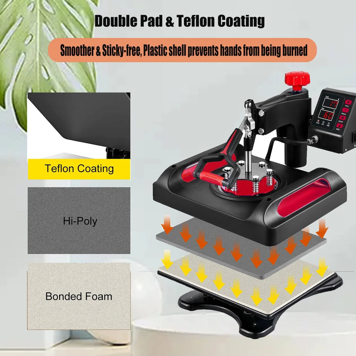 Red Heat Press Device 8 in 1; 12 x 15 footes Sublimation Transfer Printer; Digital Precise LCD Control Printing; 360 Swing Away Vinyl Transfer Printer for T-Shirts; Canvas Bag; Pillow; Banner