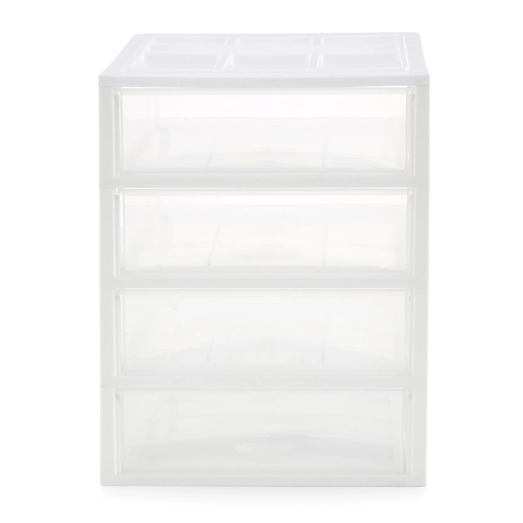 Gracious Living 4 Drawer Desktop Storage w/ Organizer Lid; White (4 Pack)