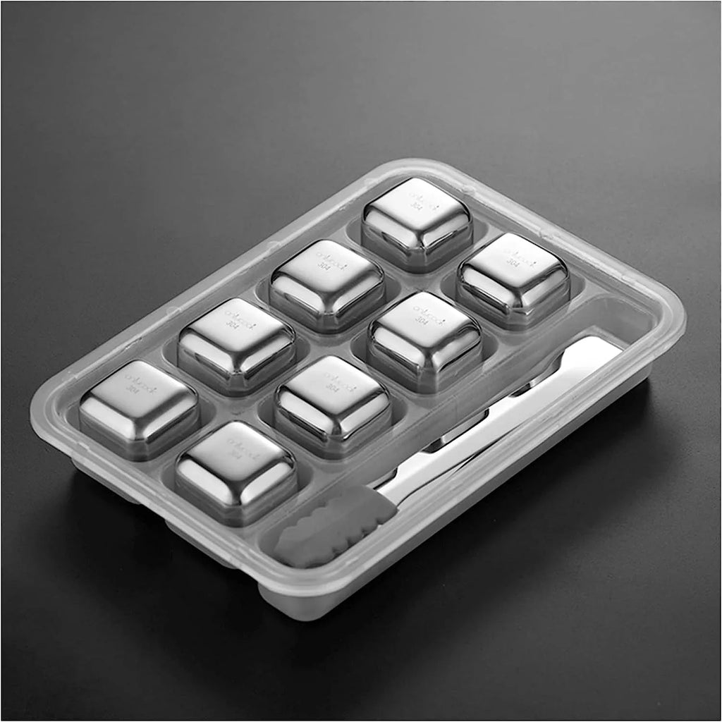 Whiskey Ice Cubes Stainless Steel Ice Cubes for Drinks Chilling Set of 4/6/8 with Box; Reusable Metal Whiskey Stones; Wine Chiller Rocks No Dilution Liquidless Ice for Scotch; Vodka; Rum (Size : 8pcs