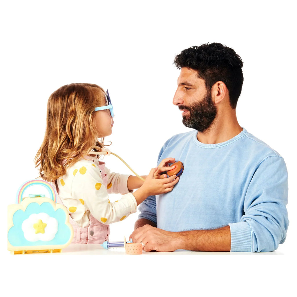 Bluey Cloud Bag Doctor's Set; Doctor Check Up Set; Toy Doctor's Playset with 7 Play Pieces; Stethoscope; Syringe; toy Bandage; Stickers; and more ; Preschool; Toys for Kids; Ages 3+