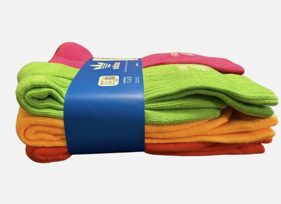 Adidas Originals Youth Trefoil Crew Socks; Multi-colored; 6 Pack; Large
