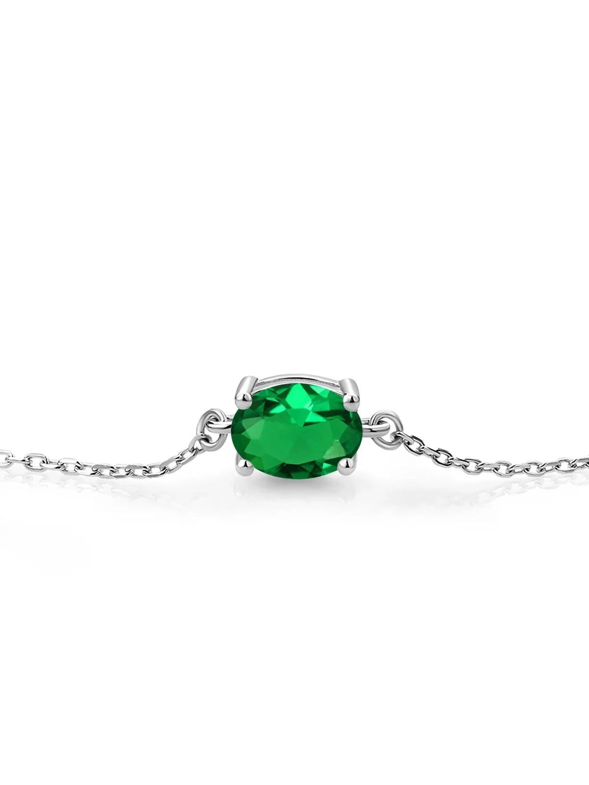 Gem Stone King 925 Sterling Silver Green Nano Emerald Solitaire Bracelet For Women (0.75 Cttw; Oval 8X6MM; Gemstone May Birthstone; Fully Adjustable Up to 9 inch)