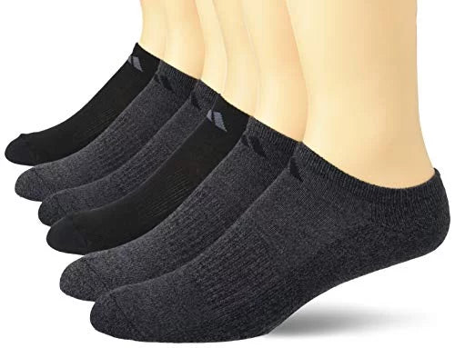 adidas Men's Athletic Cushioned No Show Socks (6-Pair); Black - Onix Marl/ Black/ Onix; Large; (Shoe Size 6-12)