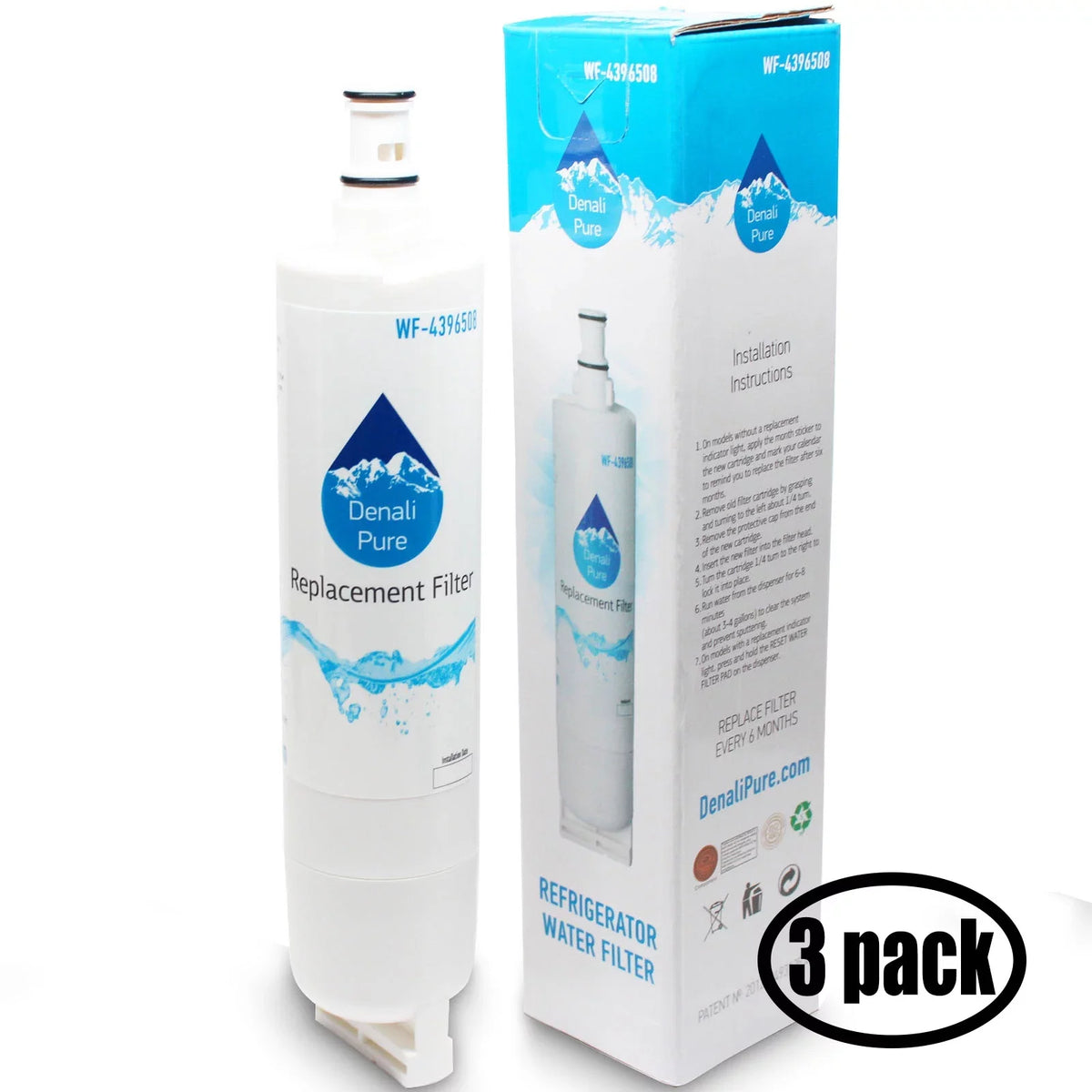 3-Pack Replacement for Whirlpool GS6SHAXKQ01 Refrigerator Filter - Compatible with Whirlpool 4396508; 4396510 Fridge Filter Cartridge