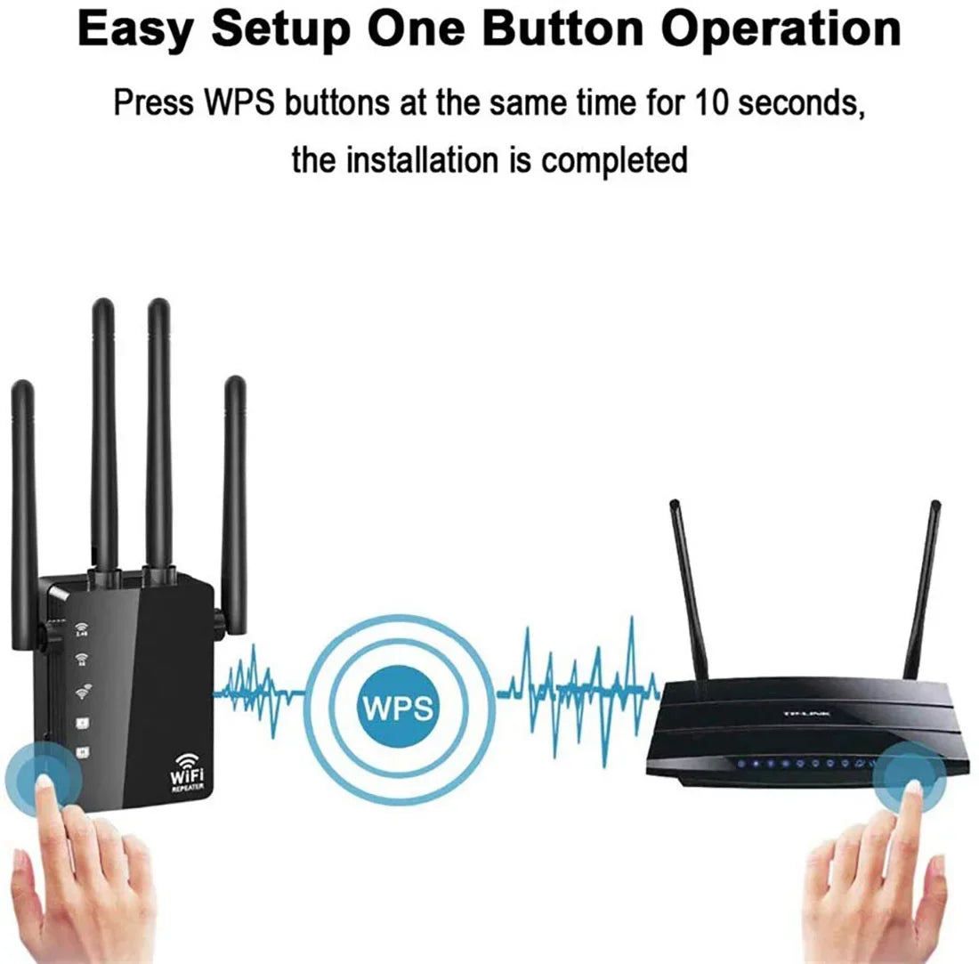 "Happyline" WiFi Range Extender 1200Mbps WiFi Repeater Wireless Signal Booster; 2.4 & 5GHz Dual Band WiFi Extender with Gigabit Ethernet Port; Extend WiFi Signal to Smart Home & Alexa Devices
