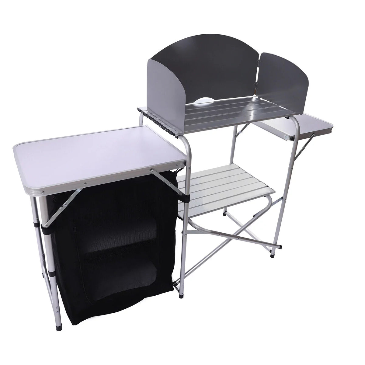 DENEST Folding Camping Kitchen Table Outdoor Cooking Table with Detachable Windscreen
