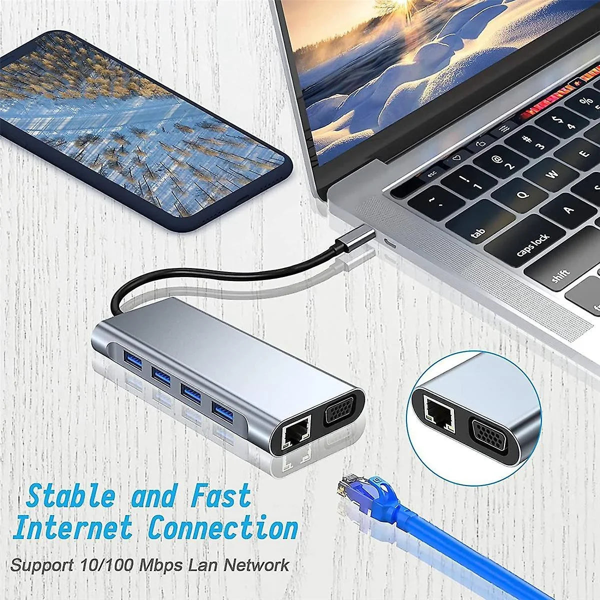 Kidsol USB C Laptop Docking Station 11-in-1 Multi-Port with 4K HDMI; VGA;Type-C PD100W Power;USB A*4; Gigabit LAN;SD;MicroSD;Compatible with Lenovo HP Dell MacBook Pro;Air 3.5mm Ports