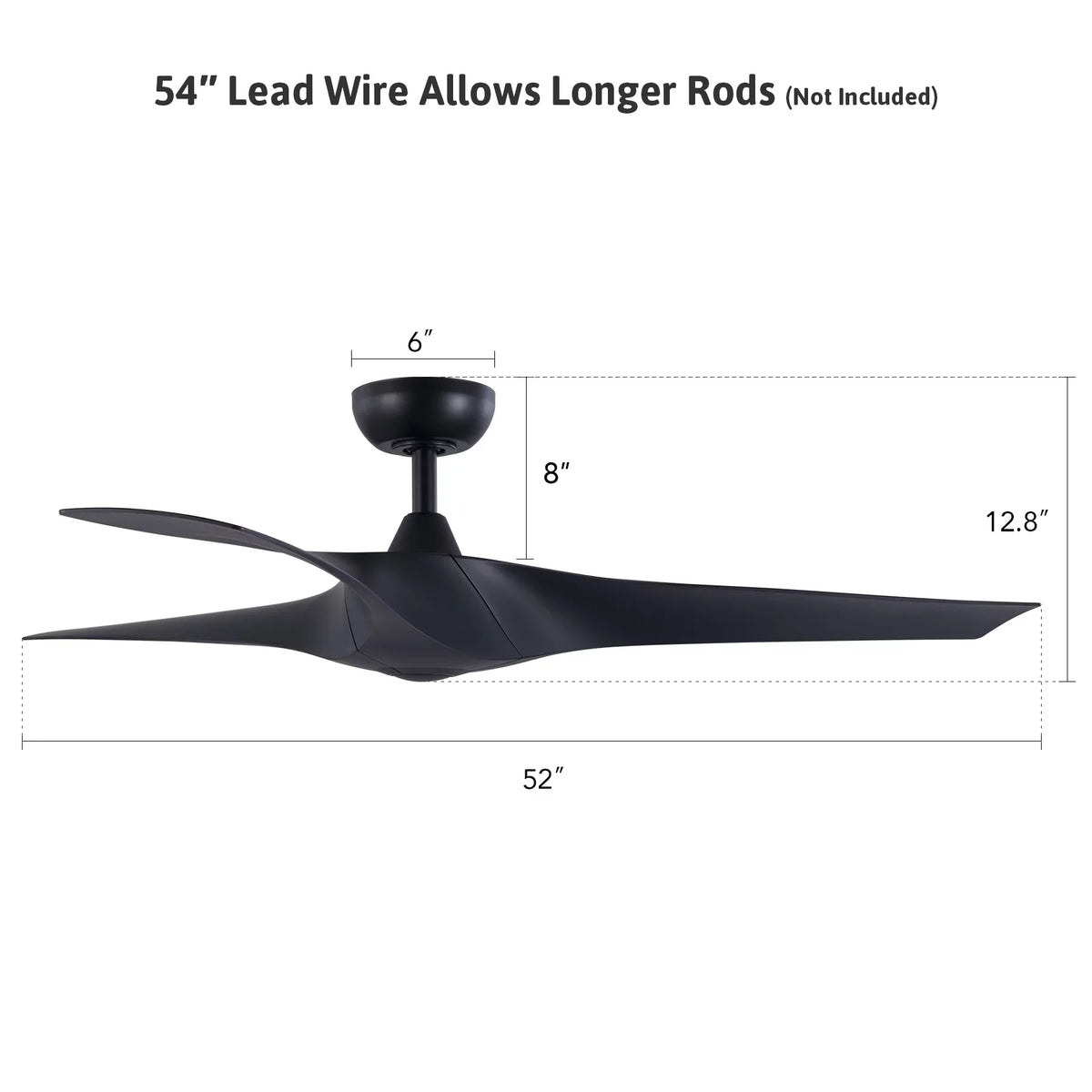 52" Smart Ceiling Fan with Remote Control; 3 Blades; 6 Speeds; Timer; Black