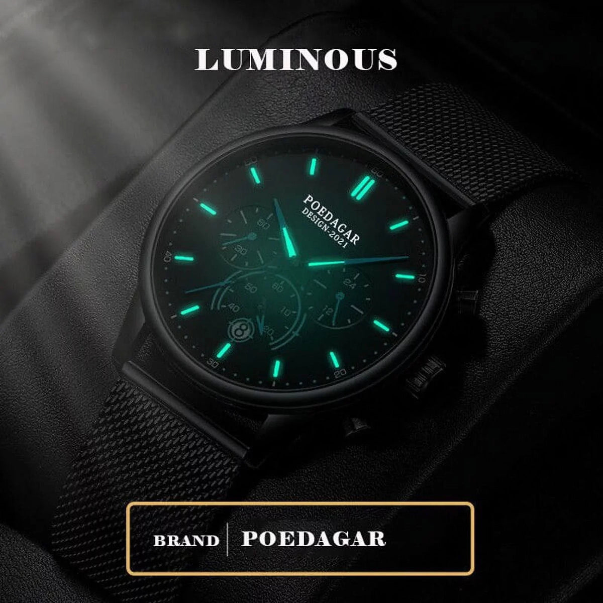 POEDAGAR New Mens Watches Top Brand Luminous Fluidproof Timing Calendar Casual Fashion Stainless Steel Mesh Quartz Wristwath