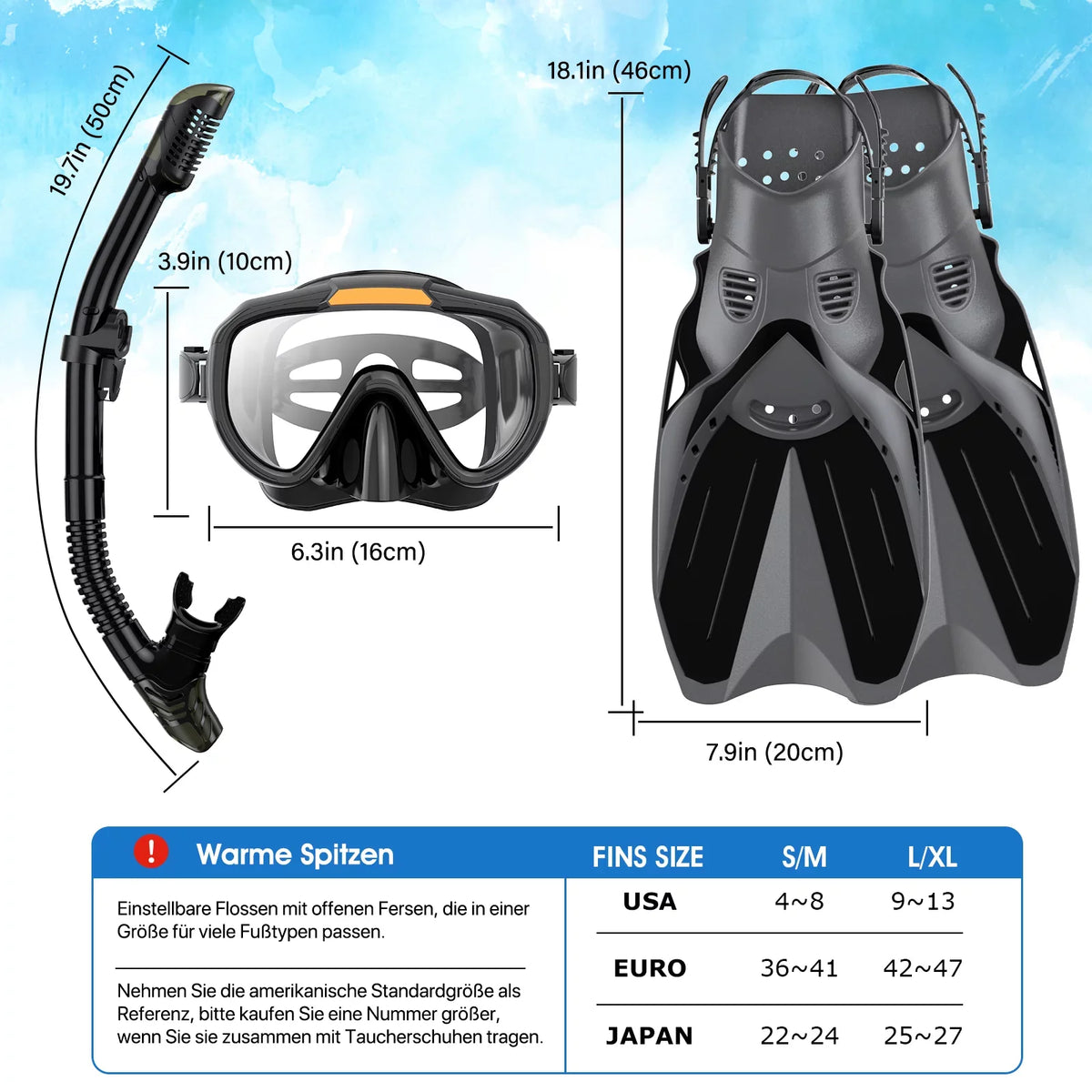 Snorkeling Gear for Adults Men Women;4 in 1 Snorkel Set with Panoramic View Diving Mask Anti-Fog Anti-Leak;Dry Top Snorkel;Fins and Travel Bag for Swimming;Snorkeling and Travel Diving