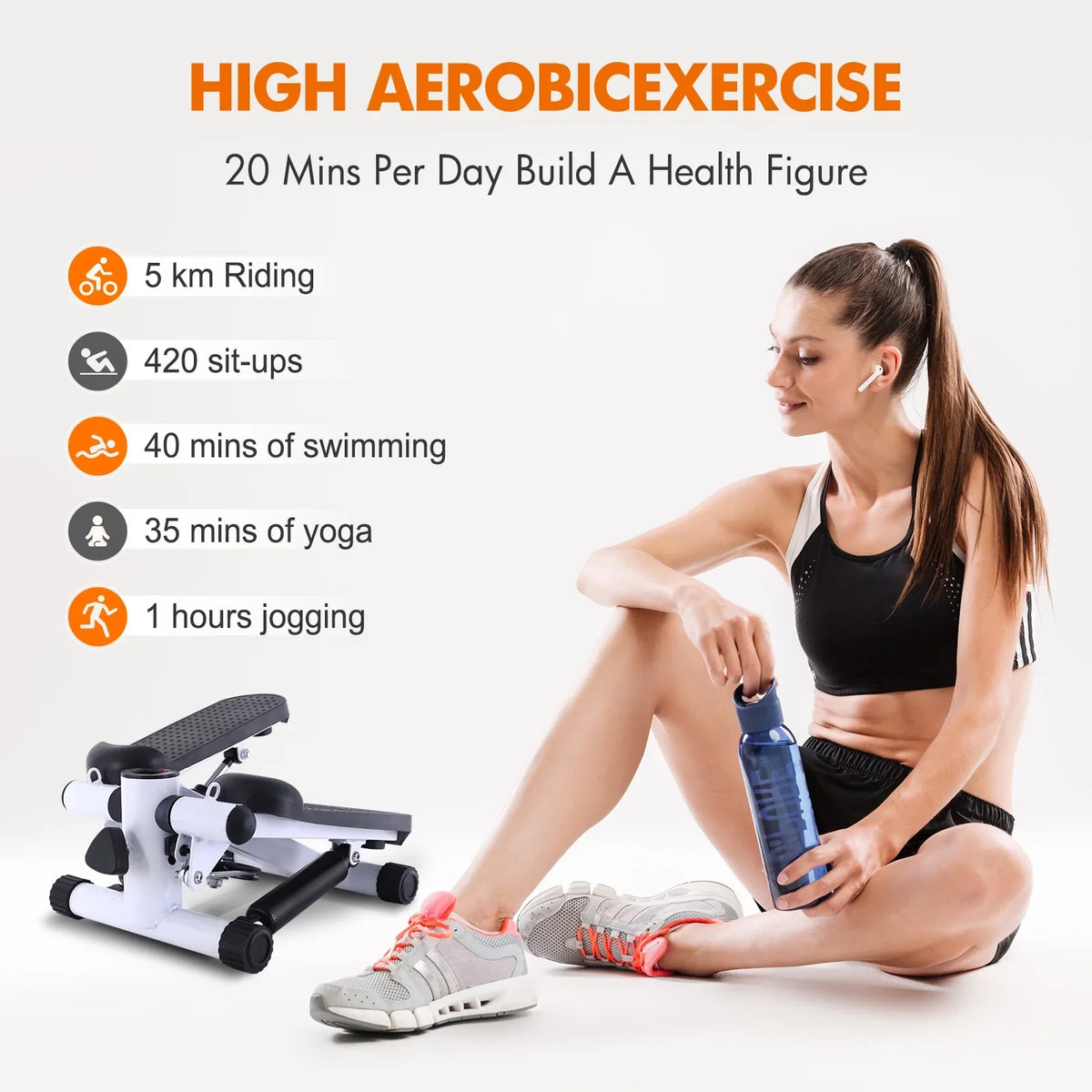 Stair Stepper for Exercise; Mini Steppers with Resistance Band; Aerobic Fitness Stepper Exercise Home Workout Equipment for Full Body Workout White