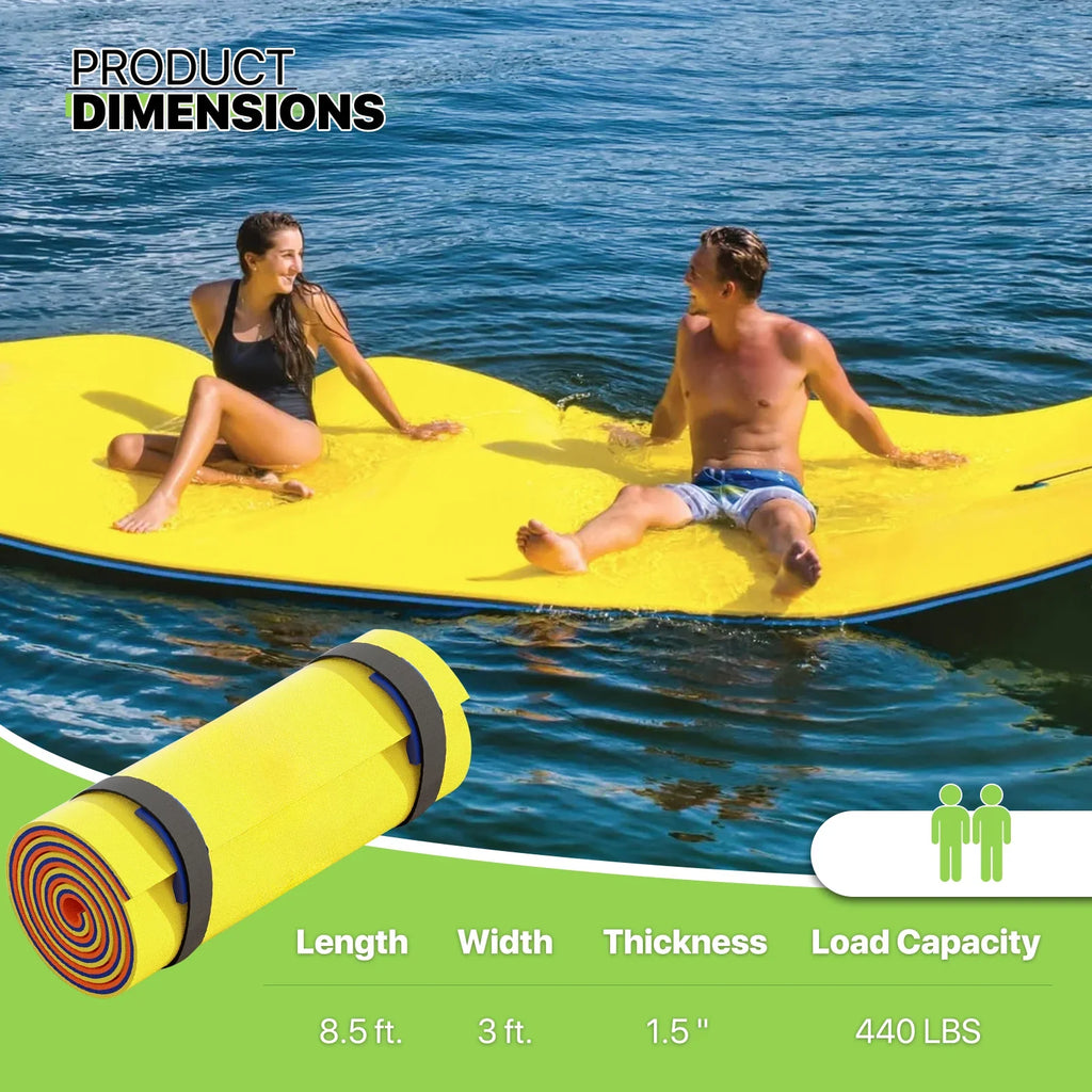 Magshion 9' x 3' Floating Mat; 3-Layer Tear-Resistant XPE Foam Floating Pad Lily Pad for Pool Lake River Ocean Outdoor Activities; Yellow