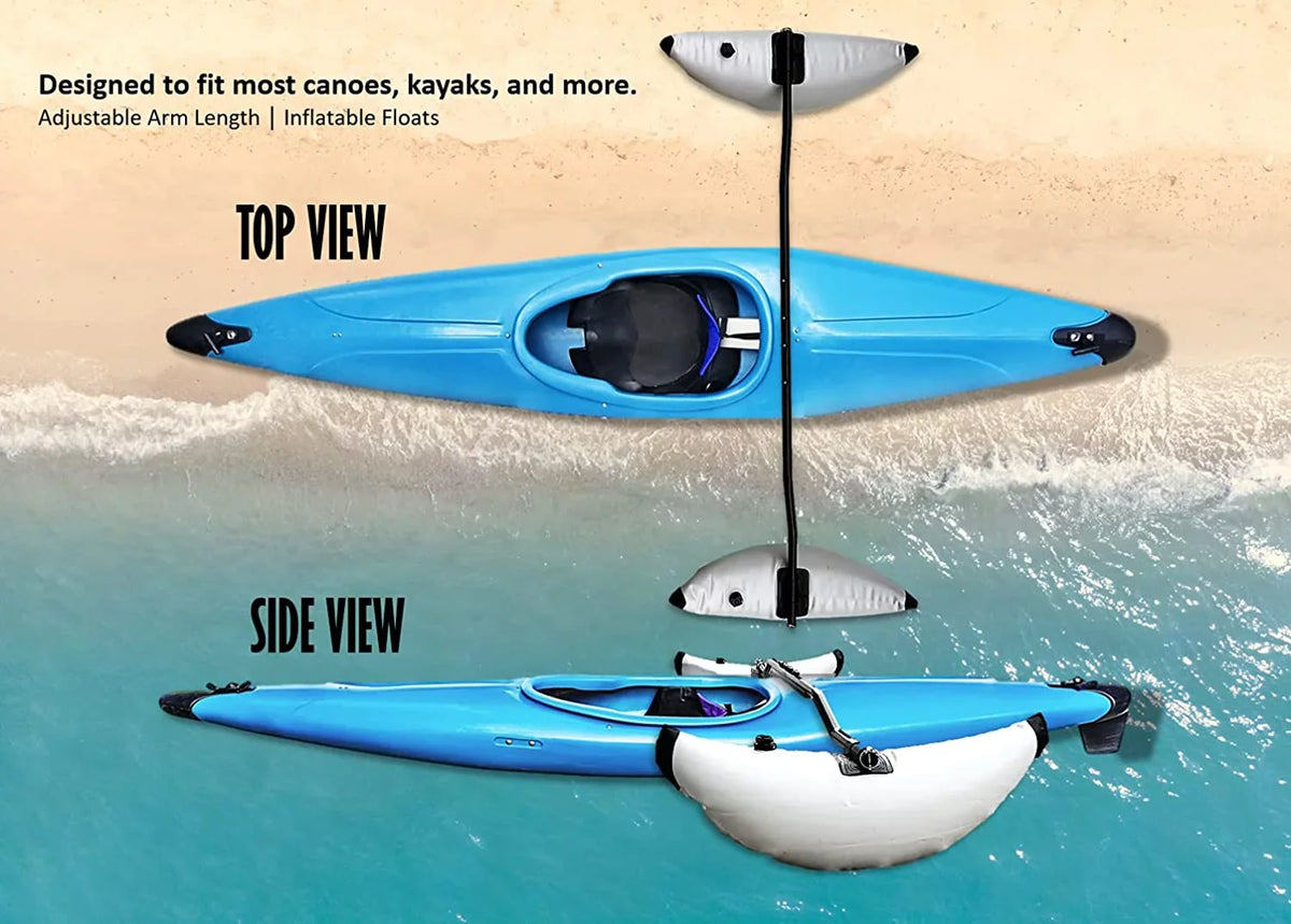 Pactrade Marine Boat Kayak Canoe Outrigger Stabilizer System Inflatable Float Buoy Buoyant Fishing Grey Gray Tube Sidekick Arm Kit Breath Kayaking Rod Adjustable Accessories Repair Patches Outdoor