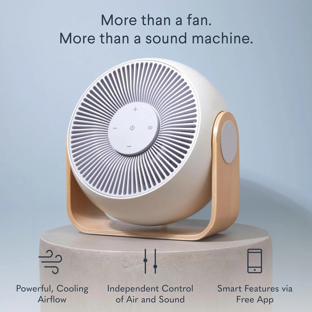 WAGEE Breez 2-in-1 Smart Bedroom Table Fan & White Noise Apparatus - Smooth; Powerful Air - Adjustable White Noise - Remote Control; Scheduling; & Smart Features via App