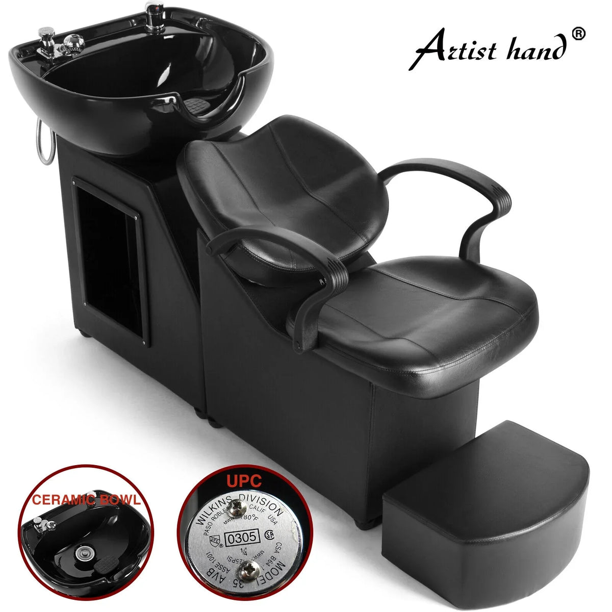 Artist hand Black Shampoo Barber Backwash Chair Salon Spa Beauty w/Ceramic Bowl;Sink; Foot Pedal