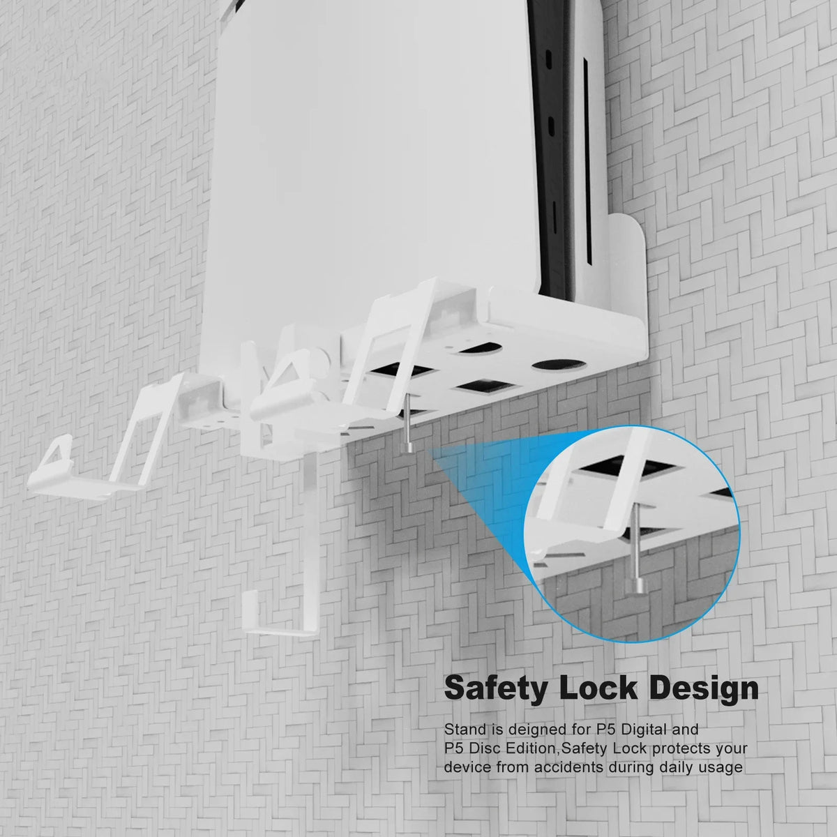 Durable Iron Wall Mount Bracket Set for PS5 Slim Space-Saving; Secure; and Convenient Storage with Dual Charging Cable