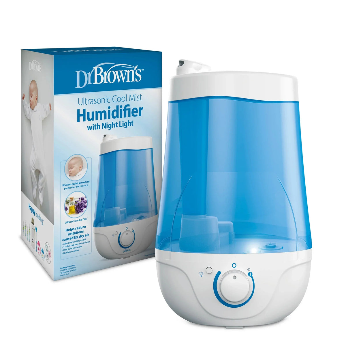 Dr. Brown's Cool Mist Ultrasonic Humidifier for Baby with Optional Diffuser and Night Light; Nursery
