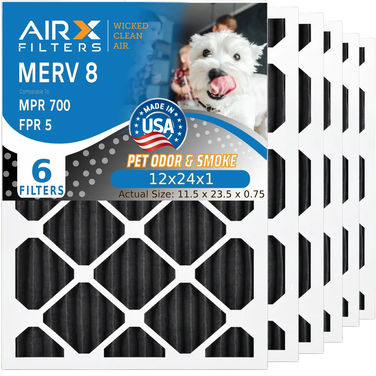 12x24x1 Air Filter Odor Eliminator Carbon Filter MERV 8 Comparable to MPR 700 & FPR 5 AC HVAC Premium USA Made 12x24x1 Furnace Filters by AIRX FILTERS WICKED CLEAN AIR. 6 Pack