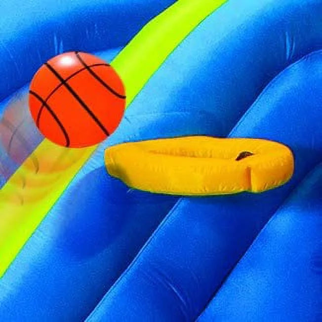 Inflatable Giant Slide - Huge Kids Pool (14 Feet Long by 8 Feet High) with Built in Sprinkler Wave and Basketball Hoop - Heavy Duty Outdoor Surf N Splash Adventure Park - Blower Included