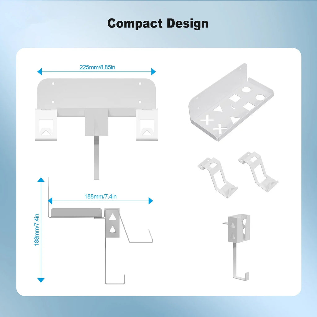 Durable Iron Wall Mount Bracket Set for PS5 Slim Space-Saving; Secure; and Convenient Storage with Dual Charging Cable
