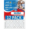 14x20x1 Air Filter MERV 11 Rating; 12 Pack of Furnace Filters Comparable to MPR 1000; MPR 1200 & FPR 7 - Made in USA by AIRX FILTERS WICKED CLEAN AIR.