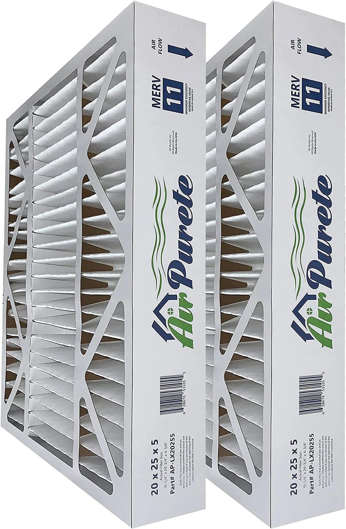 20X25x5 (Actual Size: 19-3/4" X 24-3/4" X 4-3/8"); Pleated HVAC AC/Furnace Air Filters | Replacement For FC100A1037; X6673; Carrier; & Bryant | MERV 11 | Pack Of 2