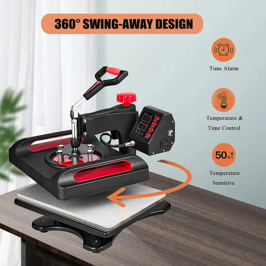 Red Heat Press Device 8 in 1; 12 x 15 footes Sublimation Transfer Printer; Digital Precise LCD Control Printing; 360 Swing Away Vinyl Transfer Printer for T-Shirts; Canvas Bag; Pillow; Banner