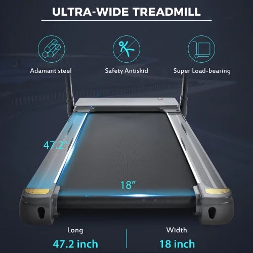 Folding Current-activated 3.5HP Treadmill Medium Running Device Motorised Gym 330lb;Portable Compact Treadmill Foldable for Home Gym Fitness Workout Jogging Walking;Current-activated Motorized Power 14KM/H