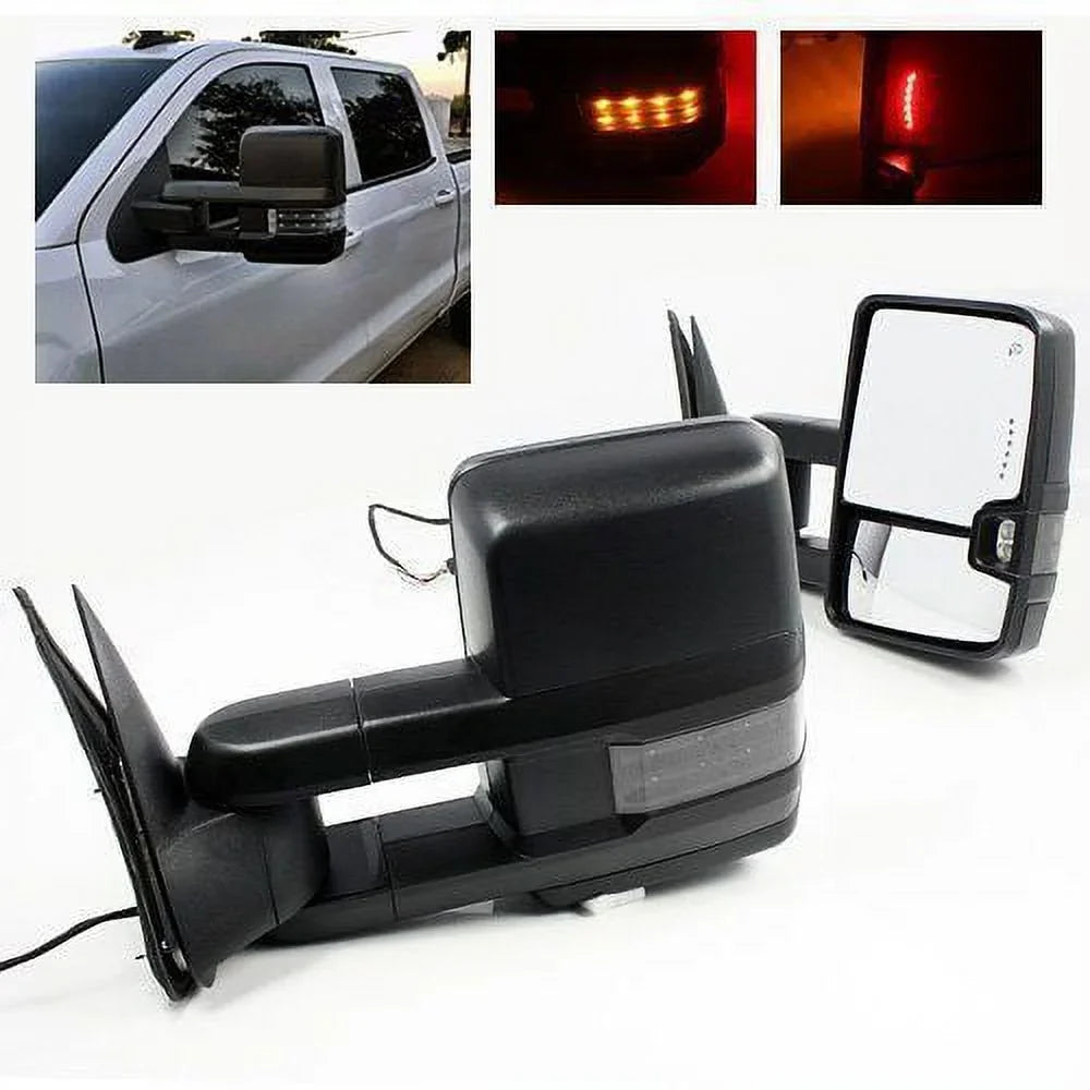 2x Power Heated Smoke Turn Lamp+Backup Blk Tow Mirror For 07-13 Silverado Sierra Fits select: 2007-2014 CHEVROLET SILVERADO; 2007-2013 CHEVROLET TAHOE