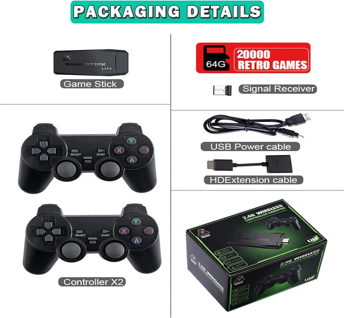 Retro Game Console; Nostalgia Video Game; Retro Game Stick Plug and Play Built-in 20;000+ Games; 4K HD Output; and 2.4GHz Wireless Controller(64G)