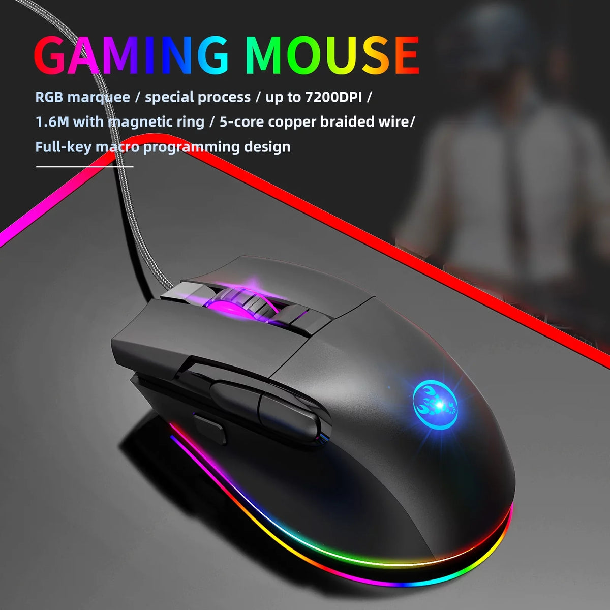 6588 V600+A905 Wired Keyboard and Combo; High Cool Effects; Ergonomic Design; Macro Programming Function; Full Key No Conflict; Multi-function Shortcut Keys; for Gaming and Office