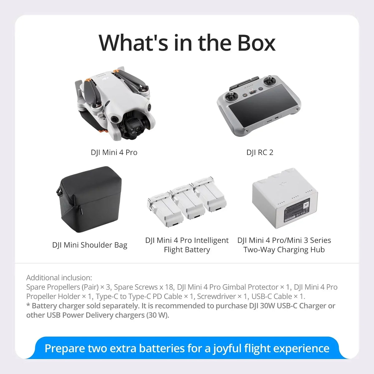 DJI Mini 4 Pro Folding Drone with RC 2 Remote (With Screen) Fly More Combo; 4K HDR Video; Under 249g; Omnidirectional Sensing; 3 Batteries Bundle with 3 Year CPS Extended Warranty & Accessories