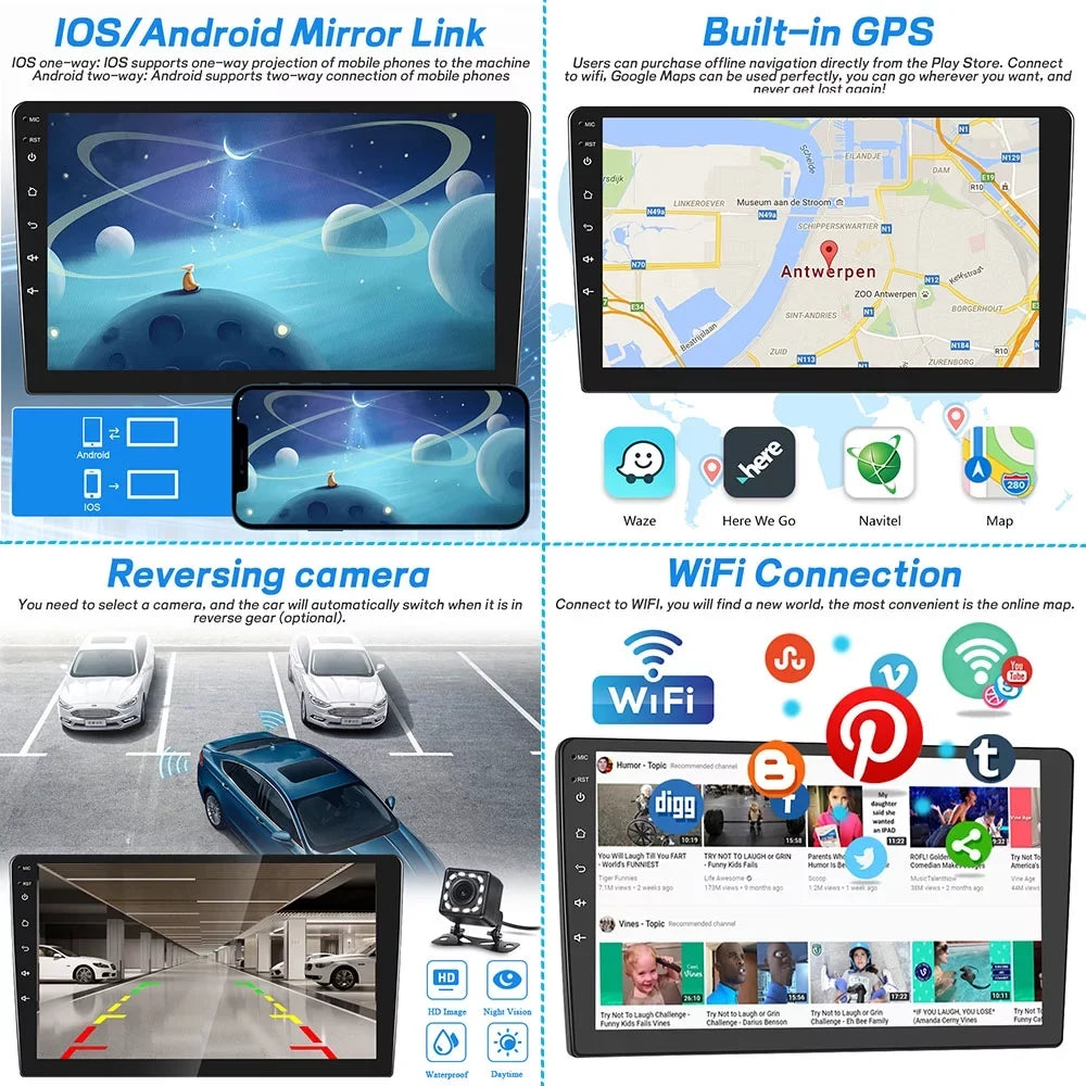 Podofo 2+32G for Honda Civic 2006-2011 Mirror Link 10.1'' Car Stereo Radio Bluetooth HD 1080P 10 inch Android 11 Car MP5 Player WIFI GPS FM USB;with 12 LED Rearview Camera
