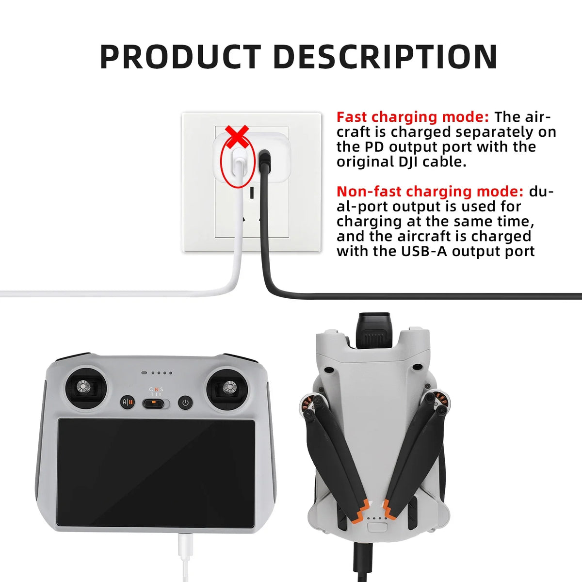 30W USB Charger with Type-C Cable Dual-Port Charging for DJI Mini 2/Mini 3 Pro Charging Parts